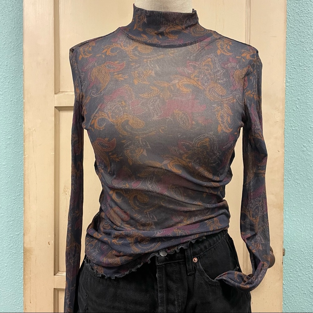Free People - Intimately Long Sleeve Mock Turtleneck Mesh Layering Top - M